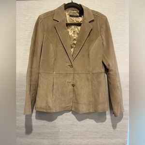 Liz Claiborne Khaki Soft 100% Suede Leather 2 Button Blazer 8